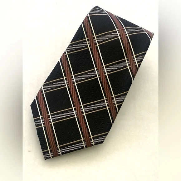 Nautica Black Criss-Cross Check Silk Necktie - Picture 2 of 5
